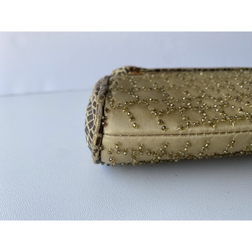 VTG Inge Christopher Vintage Evening Bag Beaded Gold Metallic Croc Clutch Strap - Picture 7 of 12